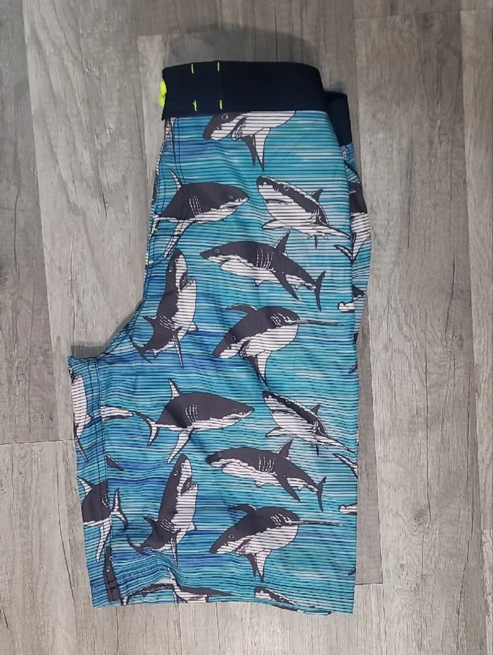wonder nation Aqua Shark Swim Trunks with Neon Accent